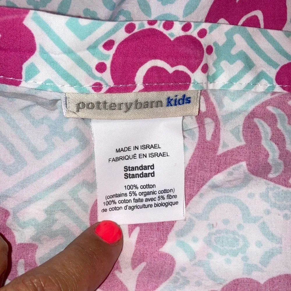 POTTERY BARN KIDS Royal Life Floral Pillow Sham Pink Blue White Organic Cotton
